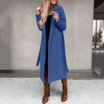 thumbnail image 2 of Ovticza Womens Classic Coat Lapel Collar Open Front Belted Long Jacket Blue S, 2 of 7