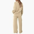 thumbnail image 3 of Women's 2 Piece Sets Casual Oversized Collar Button Down Shirts Wide Leg Pants Long Sleeve Loose Lounge Outfits with Pocket, Khaki, XXL, 3 of 7