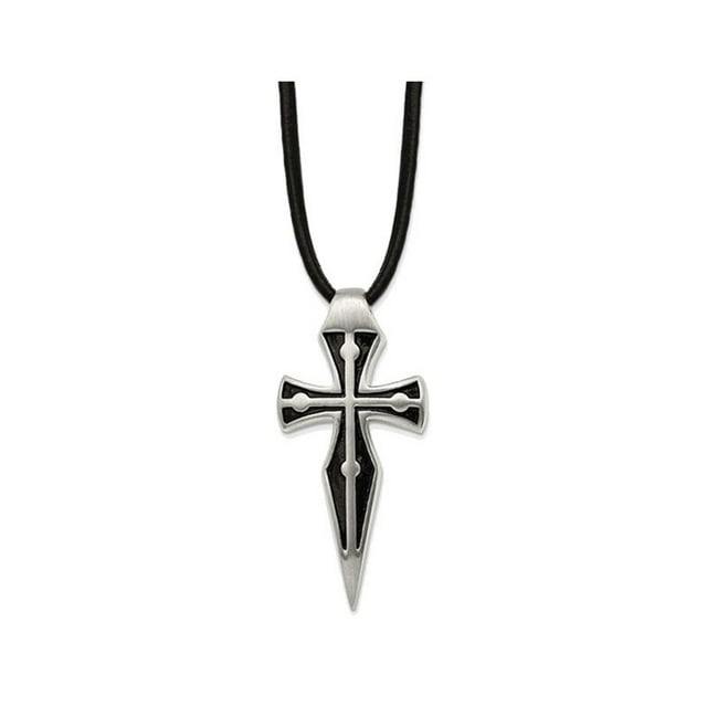 Collier Croix pour Homme en Acier Inoxydable avec Cordon en Cuir