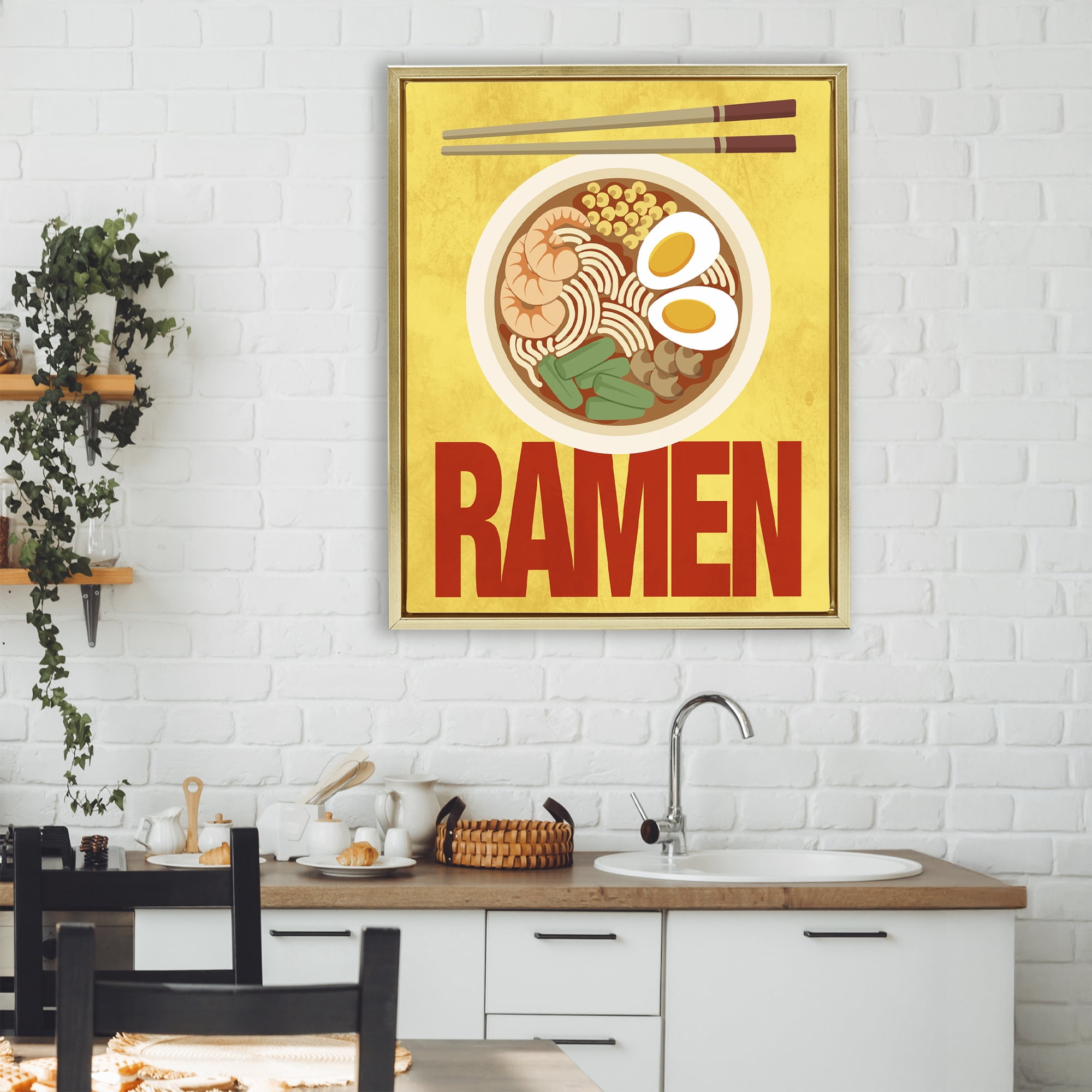 Stupell Industries Bright Ramen & Chopsticks Gold Framed Floater Canvas Wall Art, design by Marcus Prime