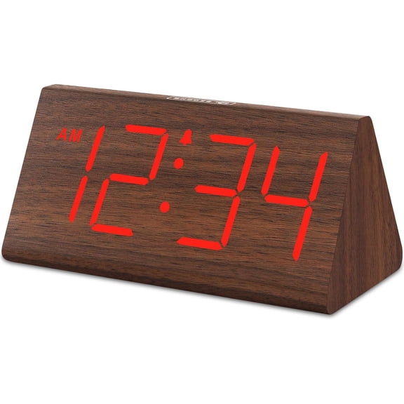 Wooden Digital Alarm Clocks for Bedrooms - Electric Desk Clock with Large Numbers, USB Port, Loud Alarm for Heavy Sleepers, Adjustable Volume, Dimmer, Snooze, DST, Wood Décor, Adapter Powered