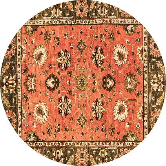 Ahgly Company Indoor Round Oriental Orange Traditional Area Rugs, 8' Round