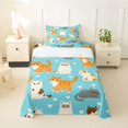 thumbnail image 2 of Manfei Cute Cat Animal Twin Sheets, Cartoon Love Heart Bedding, Light Blue, 3-Piece, 1 Flat Sheet, 1 Fitted Sheet and 1 Pillowcase, 2 of 6