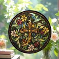 thumbnail image 2 of Boho Cross with Vibrant Floral Patterns Stained Glass Sun Catcher, Wall Hanging Colored Decor Room Indoor Window Decor, Halloween, Christmas Hanging Ornament Mother Day, Stained, 2 of 6