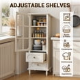 thumbnail image 6 of Small Pantry Cabinet with Glass Door and Drawers, SESSLIFE Small Kitchen Storage Cabinet with Adjustable Shelves, Farmhouse Coffee Bar Cabinet for Small Spaces, Green, 6 of 10