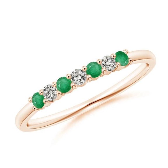 Round Shape Green Emerald CZ Diamond Eternity Band Ring 925 Sterling Silver Rose Gold Plated May Birthstone Mothers Day Women Gift Gemstone Jewelry