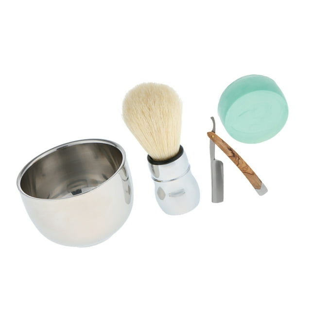 4 en 1 hombres cepillo de afeitar de pelo taza tazón shave soap straight razor travel set Sunnimix Set de cepillo de afeitar de pelo