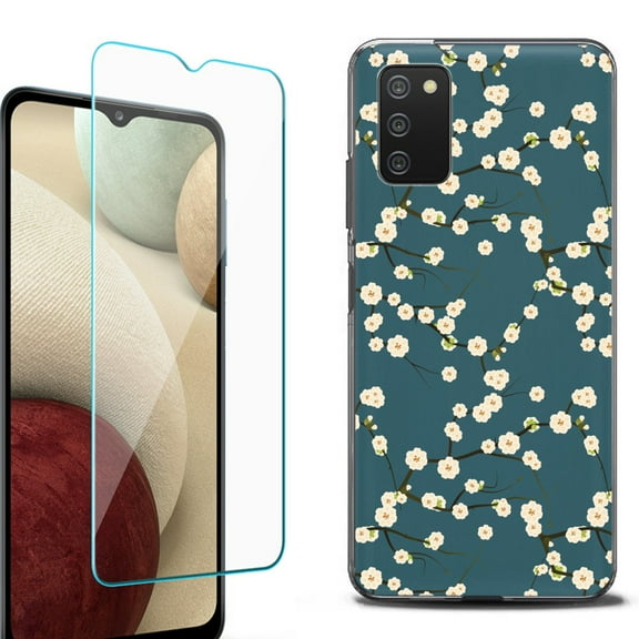 Slim-Fit Protective Fashion Phone Case (Black) for Samsung Galaxy A03s, with Tempered Glass Screen Protector, by OneToughShield ® - Blossom Green