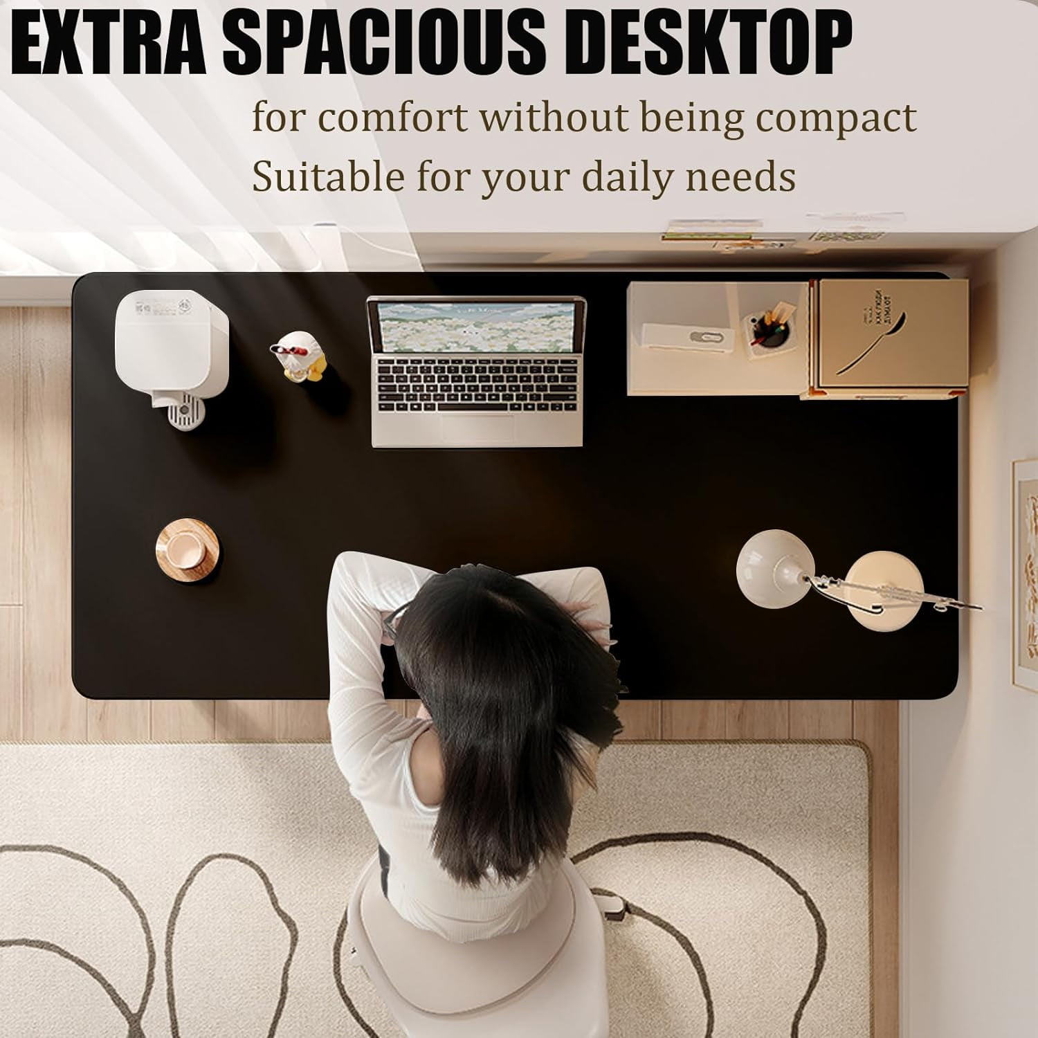 Computer Desk Modern Simple Style Desk for Home Office, 55 inch Small Writing Table or Bedroom,Black