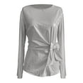 thumbnail image 4 of T Shirts for Women Sequin Tops Silver Long Sleeve Sparkle Shirt Shiny Tops Ladies Holiday Outfits Festive Tops for Women, 4 of 5