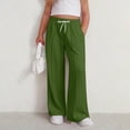 thumbnail image 2 of kpoplk Girls Oversized Wide Leg Sweatpants Drawstring Kids Baggy Straight Leg Track Pants Casual Plain Pockets Joggers(Green,7-8 Y), 2 of 5