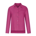 thumbnail image 1 of Camisa de algodón y lino con solapa para mujer: manga larga, bolsillo, informal para primavera/verano, mezcla de poliéster, tallas S-XXXXXL, 1 of 2