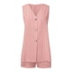 thumbnail image 4 of Conjunto oversize de lino para mujer: chaleco con cuello en V + pantalones cortos elásticos. Prenda informal de verano transpirable., 4 of 5