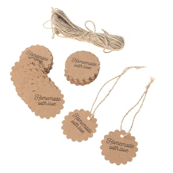 GOOHOCHY  100 Pcs Tag Labels Kraft Paper Hang Handmade with Love Tags