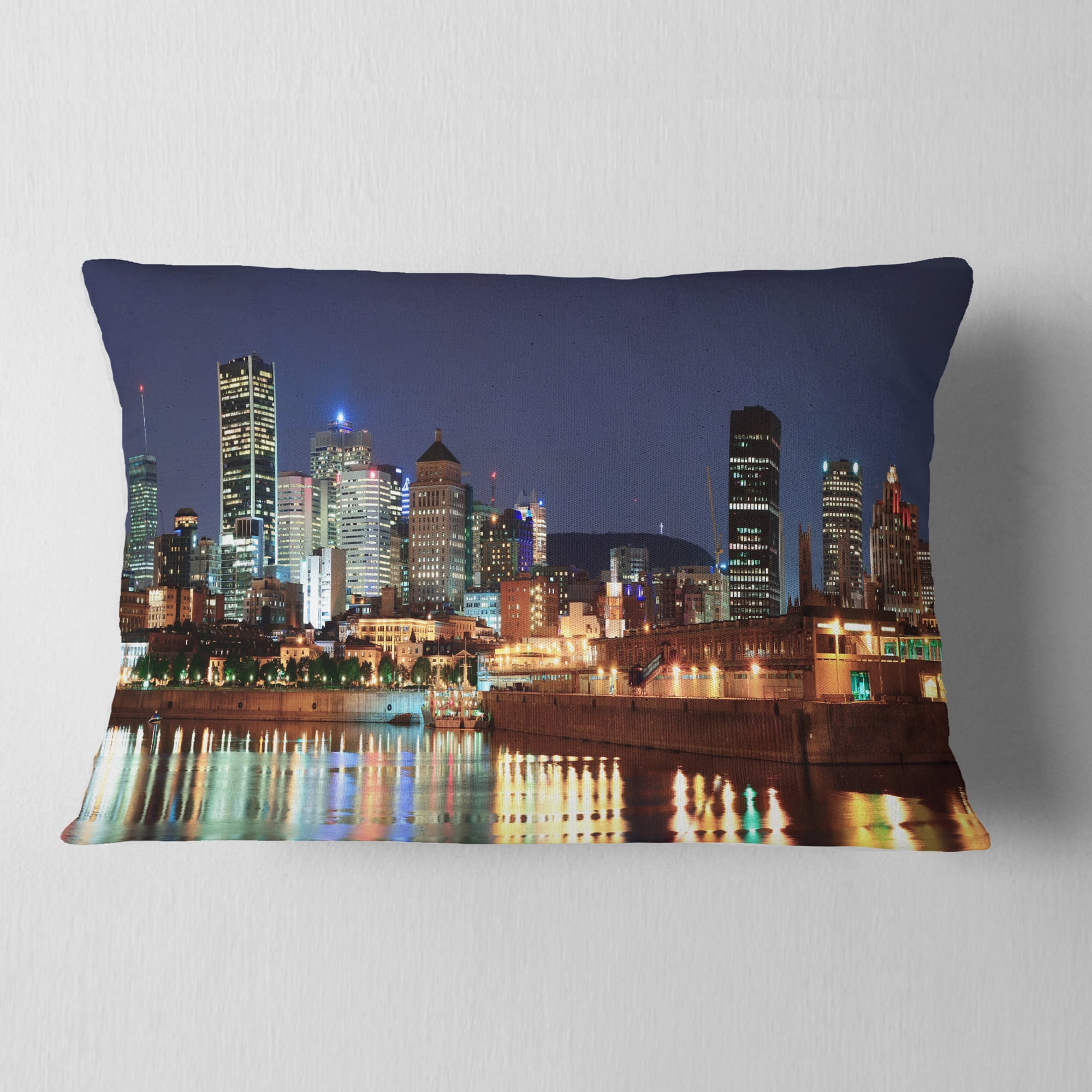 Designart Bright Montreal at Dusk - Cityscape Photography Throw Pillow - 12x20