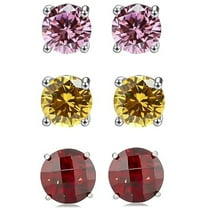 Paris Jewelry 18k White Gold Plated 4Ct Created Pink Sapphire, Citrine & Garnet 3 Pair Round Stud Earrings