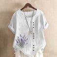 thumbnail image 2 of ZQUUVOU Women's T-Shirt Linen Round-Neck Short Sleeve Button T-Shirt Blouse White (S), 2 of 4