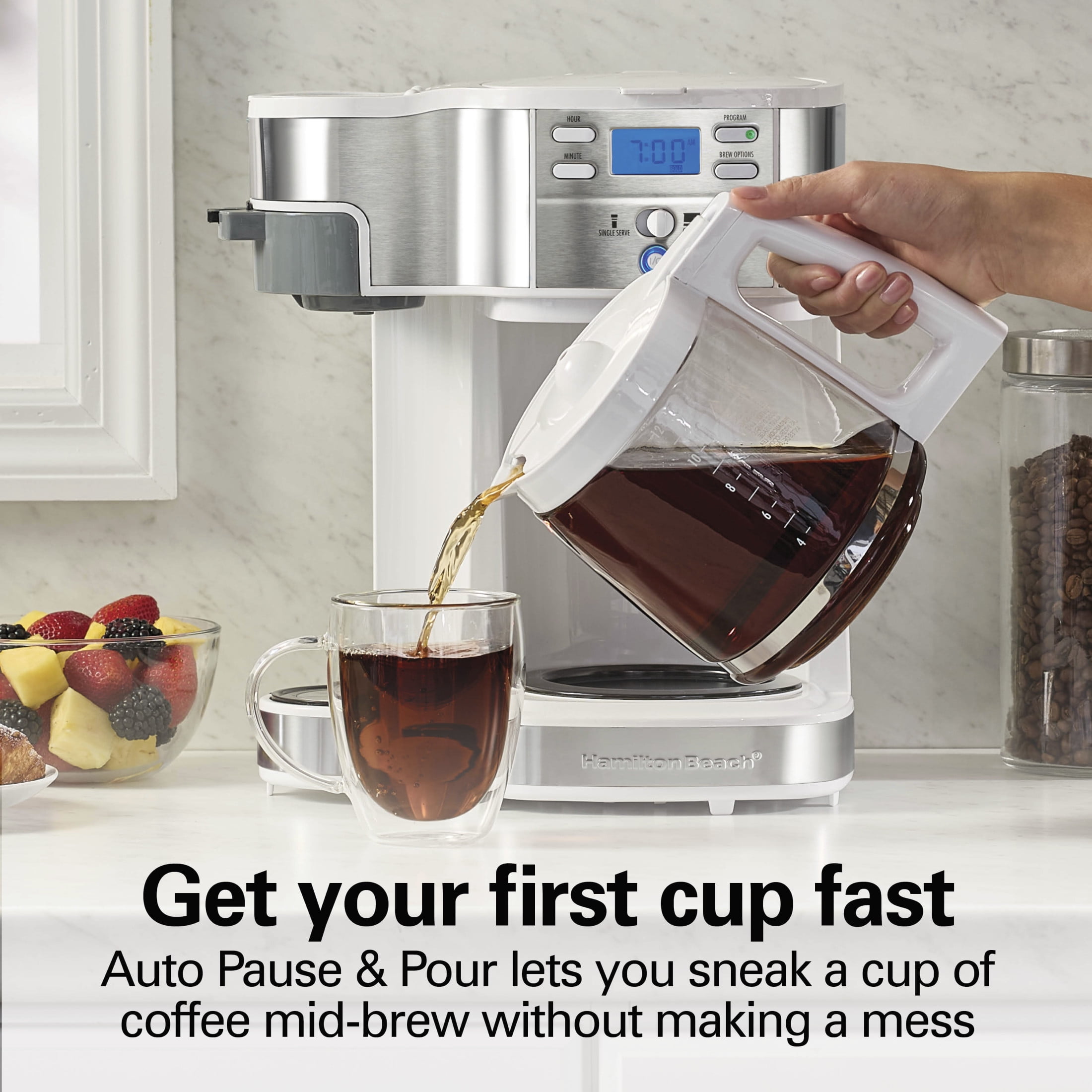 Hamilton Beach 2-Way Programmable Coffee Maker, Single Serve Coffee Maker & 12-Cup Coffee Pot, White
