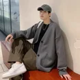 thumbnail image 4 of Ropa para hombre Cárdigan liso con cuello en V Suéter de punto de color sólido para hombre con bolsillos Ropa de otoño coreana Un estilo holgado de lana de oveja X, 4 of 5