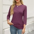 thumbnail image 5 of ABATAB 3/4 Length Sleeve Tops for Women Comfy Business Work Casual Tunic Shirts Solid Color Crew Neck Summer Fall Pullover(Small,Wine), 5 of 6
