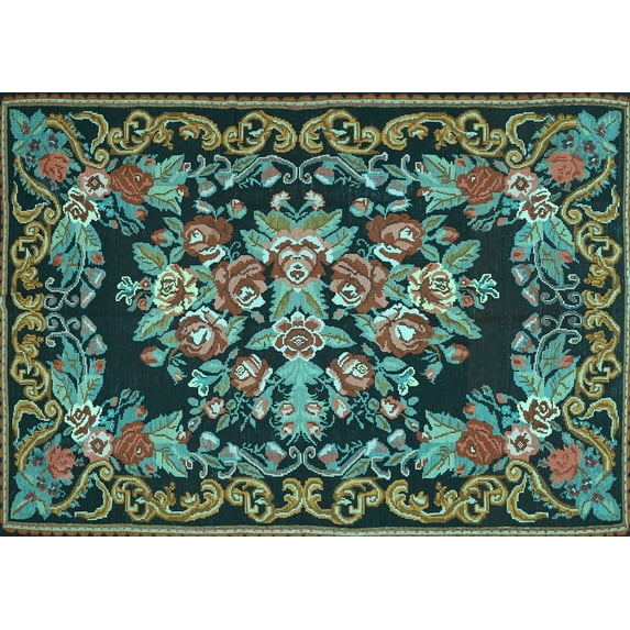 Ahgly Company Indoor Rectangle Medallion Light Blue French Area Rugs, 3' x 5'