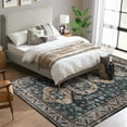 thumbnail image 4 of FairOnly 3'x5'Low Pile Vintage Washable Floral Indoor Area Rug for Bedroom Medallion Non Slip Floor Rug for Living Room Kitchen,Ink Blue, 4 of 7