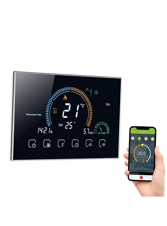 WiFi Smart Heat Pump Room Thermostat Temperature Controller 4.8 Inch Color LCD Screen Programmable Touch Control/ Mobile APP/ Voice Control Compatible with Alexa/Google Home for Home Office Hotel