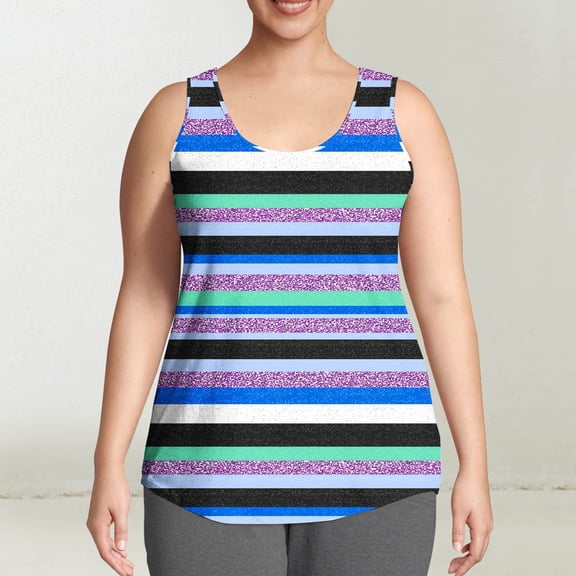 Tank Tops for Women Striped Oversize Tank Top with Crew Neck Sleeveless Womens Tops 4 Way Stretch Spaghetti Straps Basic Essentials Beach Summer Vacation Plus Size L-5XL