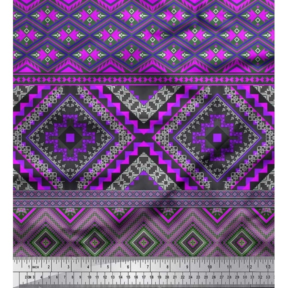 Soimoi Crepe Silk Fabric Geometric Southwestern Printed Fabric 1 Yard 42 Inch Wide