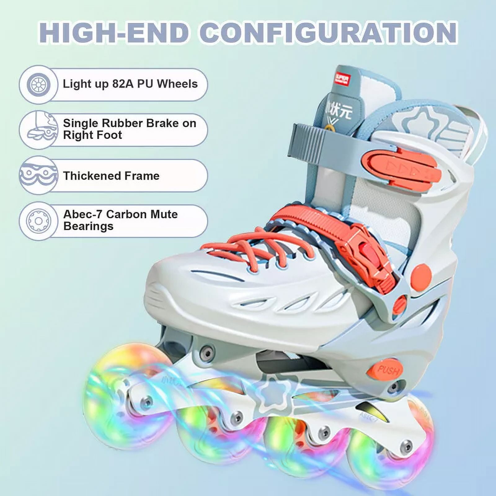 CJC Adjustable Inline Skates with Luminous Wheels for Boys and Girls Ages 4-12 Roller Skates for Kids Teens Beginners Indoor and Outdoor