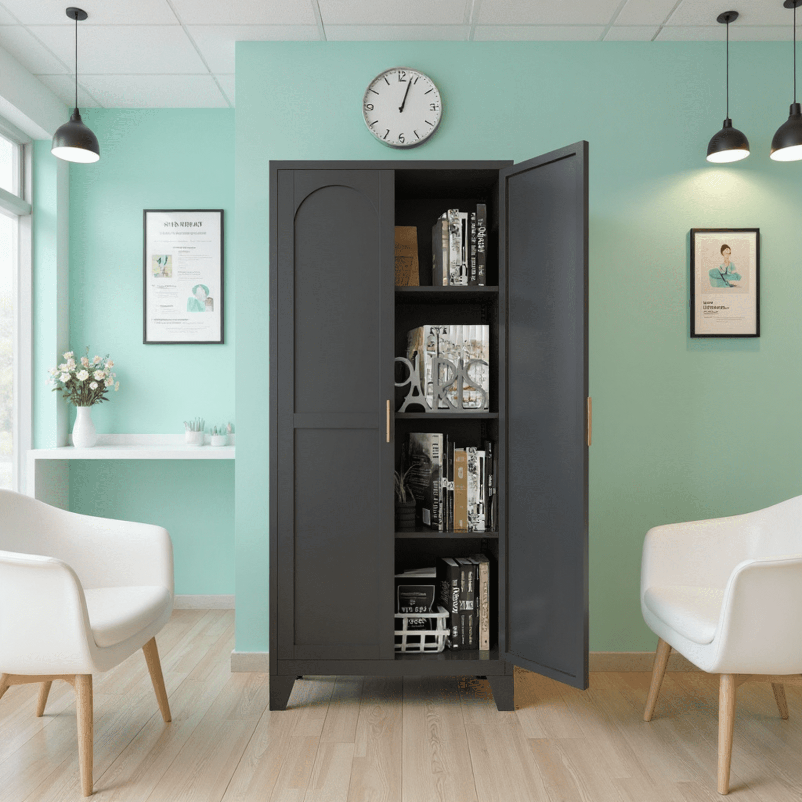 Homy Casa 60" Tall File Cabinet, Modern Storage Cabinet for Home Office or Study Room, Black