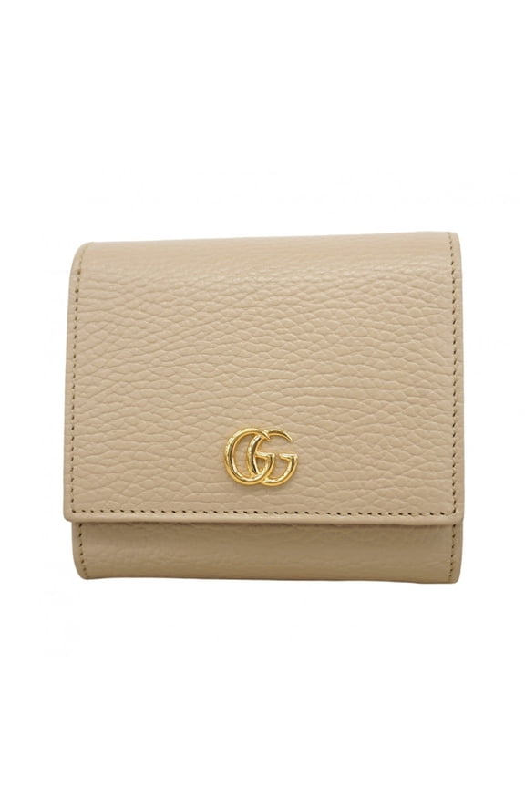 Pre-Owned Gucci GG Marmont Wallet 598587 Leather Beige Yellow Women's