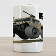 thumbnail image 2 of Cars Ceramic Toothbrush Holder, Worldwide Off Road Famous Safari Rally Truck with Skull Pirate Flag Camouflage Design, Versatile Countertop for Bathroom, 4.5" X 2.7", Grey Brown, by Ambesonne, 2 of 4