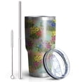 thumbnail image 2 of 30oz Pioneer Flower Floral Print Pattern Tumbler, Double Wall Vacuum Insulated Cup, BPA-Free Leak Proof Lid & Reusable Straws, Hot 12h, Cold 34h, 2 of 6