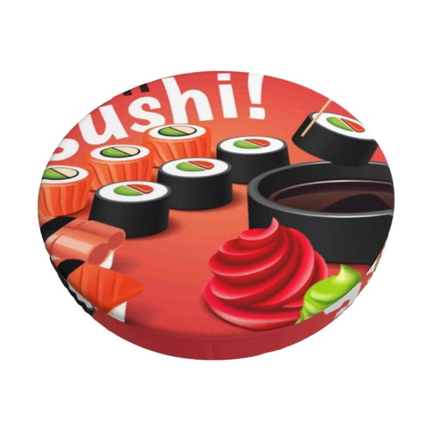 Disketp Sushi Funda Redonda para Taburete, Funda de Cojín para Silla de Bar Suave y Elástica-14 inch