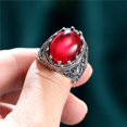 thumbnail image 4 of PAMTIER Unisex Stainless Steel Classic Vintage Royal Oval Cut Red Gemstone Special Flower Pattern Signet Ring Statement Wedding Band Silver Size 7, 4 of 6