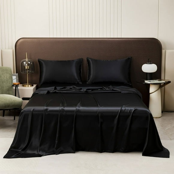 Sábanas de Seda de Lujo | Negras | 168 X 224 Cm | Lavables y Fáciles de Cuidar | 1 Unidad