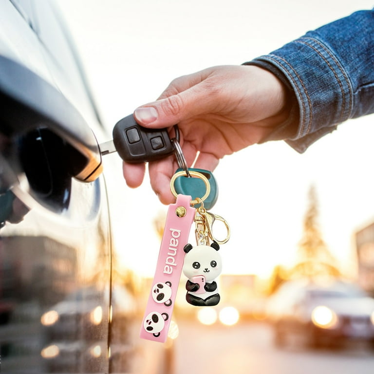 Stretchy Key Ring Zip Case Wrist Holder for Keys Blank Keys Bulk Key Fob Bracelet 1PC Cartoon Cute Panda Holding The Phone Key Panda Leather Wrist Lanyard Anime Keys Personal for Women