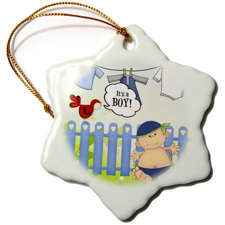 Baby Snowflake - 3dRose Blue and Green Its a Boy Baby in a Garden, Snowflake Ornament, Porcelain, 3-inch