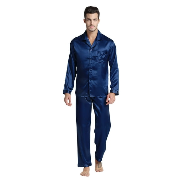 TONY & CANDICE Ensemble de Pyjama Classique en Satin pour Hommes (Bleu Marine, TTTG)