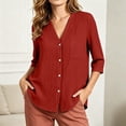 thumbnail image 6 of Edvintorg Womens Button Down Shirt Cotton Lightweight 3/4 Sleeve V Neck Casual Loose Top Womens Clothing Red XL, 6 of 9