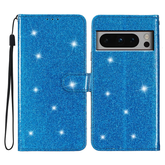 Compatible with Google Pixel 8 Pro Sparkling Glitter Wallet Case with Card Pocket Flip Cover