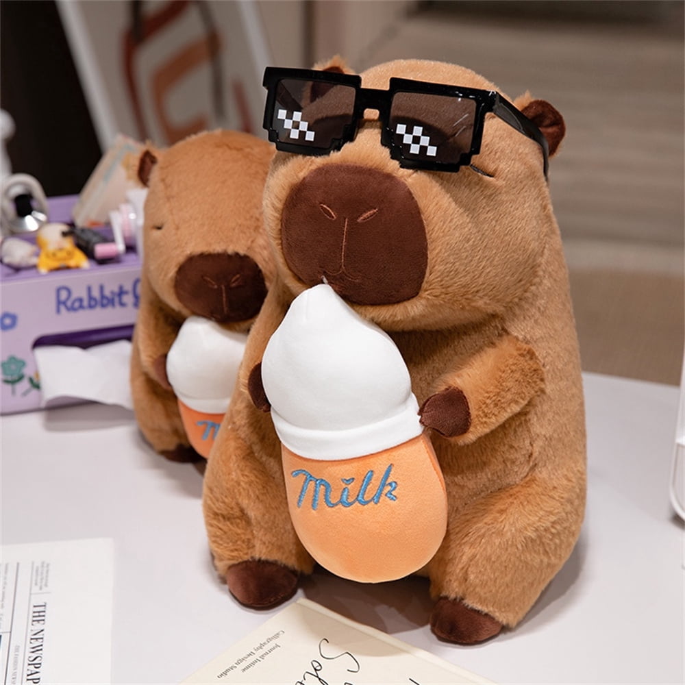 9.84in Cuddly Capybara Plush with Baby Bottle – Ultra-Soft Stuffed Animal, Machine Washable Gift for Kids