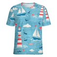 thumbnail image 5 of Nautical Lighthouse Sailboats Women's Short Sleeve T-Shirt Crew Neck Casual Summer Trendy Loose Fit Tops, 5 of 7