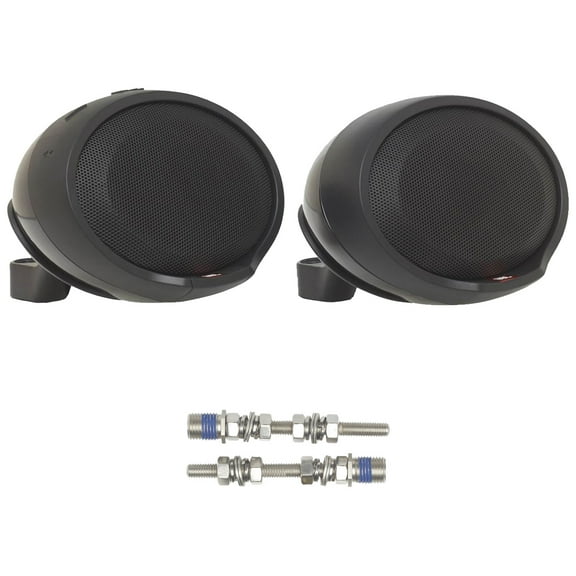 2 x JBL Cruise Handlebar-Mount Weather-Resistant Bluetooth Black Motorcycle Scooter Speaker Pods w/ Installation Bolt Kit (works with 1982-Up Harley-Davidson motorcycles)