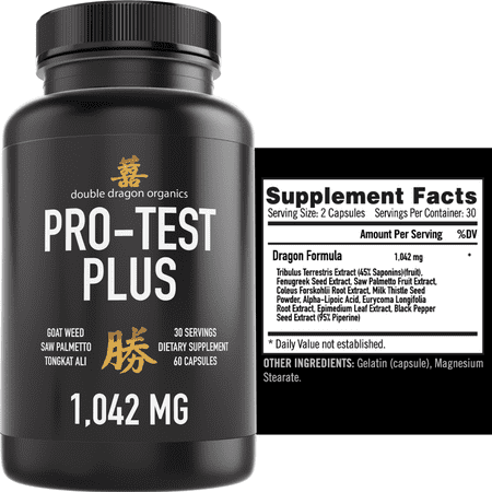 2 Pack, Testosterone Booster for Men - Extra Strength Horny Goat Weed, Saw Palmetto, & Tongkat Ali - Double Dragon Organics (120 Capsules Total)