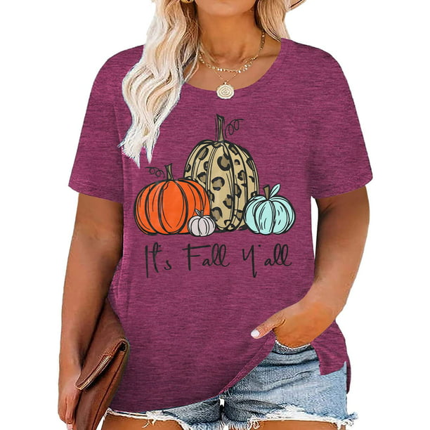 KimSoong Women Plus Size It's Fall Y'all Shirt Thanksgiving Fall T ...