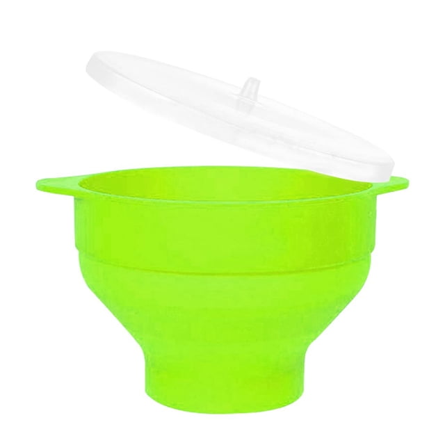 Seau à Maïs Soufflé avec Poignée Couvercle Bol en Silicone Micro-Ondes Pliable Tasse Résistante à la Chaleur Vert