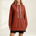 thumbnail image 3 of Long Women's Fashion Hoodie with Pockets | Comfy Fleece Sweatshirt, High-Low Hem Pullover, Casual Loose Fit，Work & Travel & Everyday Wear Outfits，Fall Winter Clothes, Brown, S, 3 of 6