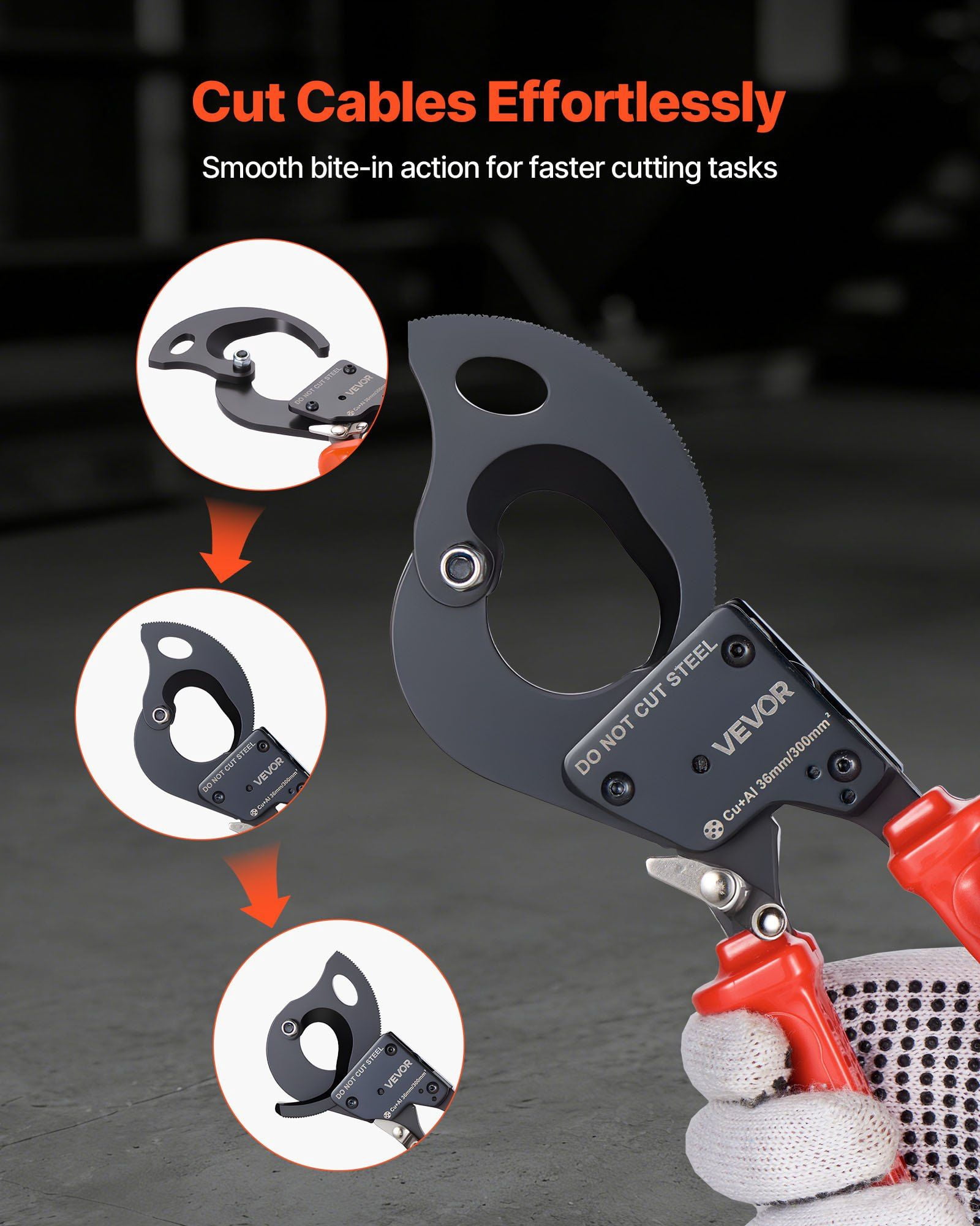 Ratcheting Cable Cutter, Spring Steel Blades with PVC-Coated Handles, Quick-Release Button, Heavy Duty Ratchet Cable Wire Cutter for Cutting Copper & Aluminum Cables Up to 600 MCM / 300 mm²